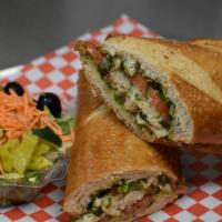 Basil Pesto Chicken Sandwich · New. Pesto sauce topped with sliced tomatoes, grilled chicken, fresh basil, and sun-dried to...