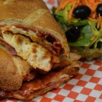 Gladiator · For the meat lover in your family ham, pepperoni, salami, sausage topped with melted mozzare...