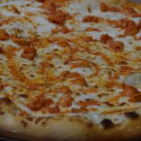 Angry Chicken Pizza · Just a little spicy. Our creamy white garlic sauce, grilled chicken, extra cheese, and toppe...