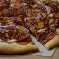Bbq Chicken · Your choice of marinara, ranch or BBQ sauce on bottom topped with grilled chicken, onions, t...