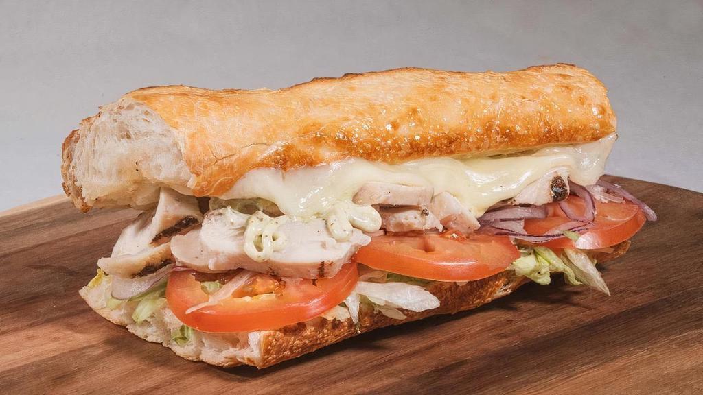 #14 Grilled Chicken Pesto · Please choose your toppings! Grilled Chicken with Pesto Aioli served on our freshly baked Sourdough bread, built the way you like it! Please note we typically serve this sandwich hot & toasted!