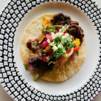 Carne Taco · Steak, Nopal Ensalada, Queso Fresco, Salsa Pasilla