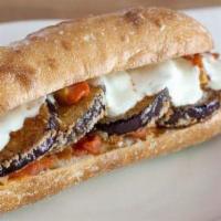 Eggplant Parm Sandwich · Fresh marinara sauce, provolone and Parmesan cheese.