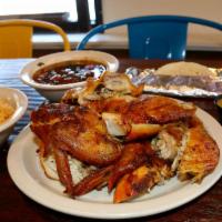1 Pollo Asado · Whole chicken (8pcs) served with rice, beans, tortillas and salsa.
