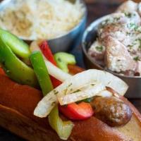 Spicy Italian Sausage · House-made brats served on a bun and topped with grilled onions and bell peppers, all wursts...