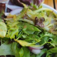 Market Salad · harvest lettuce blend, red onion, bell pepper, grape tomato, cucumber, balsamic vinaigrette.