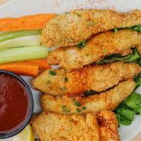 Chicken Tenders · House-made and served with spicy BBQ sauce, ranch dressing, or honey mustard. Add extra sauc...