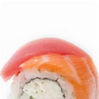 Rainbow Roll · California roll topped with salmon, tuna, snapper shrimp.