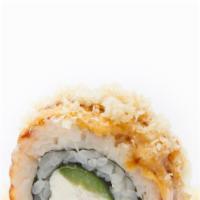 Tiffany Roll · Crab mix cheese, jalapeño, then deep-fried, spicy mayo, eel sauce, and crunch.