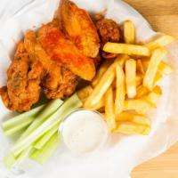 Buffalo Wings · Served with fries or rice and can of soda.