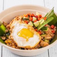 Thai Fried Rice · chicken + egg | wok fired jasmine rice | yellow onion, red bell peppers, cucumber relish | t...