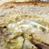 Havana Grill · Grilled chicken breast, ham, melted swiss cheese, pickles, mayo, and deli mustard served on ...