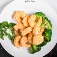 Honey Crispy Shrimp · Lightly battered fried shrimp sauteed in a white buttery sauce.