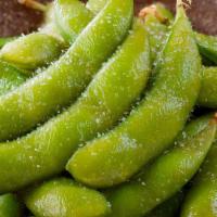 Edamame · Boiled soybeans with a dash of kosher salt. Gluten free.