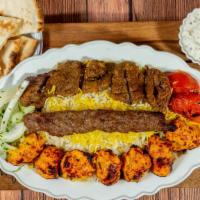Super Feast · Combination of one beef, one chicken, and one filet (or lamb) kabob.