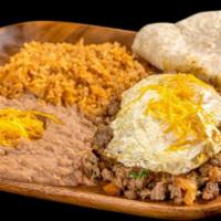 Steak Ranchero · Steak, eggs, and pico de gallo. Served with rice and beans.

Consuming raw or undercooked me...