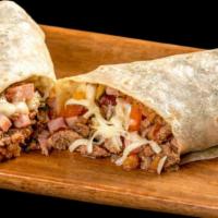 Patron Burrito · Steak, pico de gallo, bacon, cheese, ham.