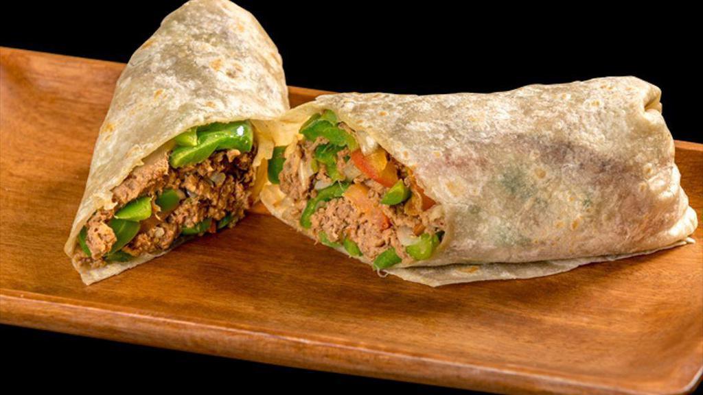 Beef Burrito · Shredded beef, onions, tomato, bell peppers.