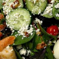 Cobb Salad · spring mix, tomato, cucumber, red onion, gorgonzola crumbles, hard boiled egg, bacon, balsam...