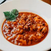 Beefy Sweet Potato Chili · Grass-fed beef, sweet potatoes, beans, chili spices.