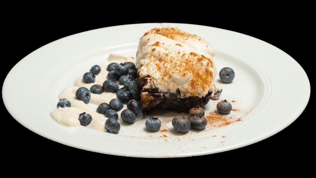 Oat Bake · Fresh blueberries, blackberries, and strawberries, oats, and a side of vanilla protein yogurt.