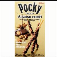 Pocky Almond Crush · Chocolate cream covered biscuit sticks.