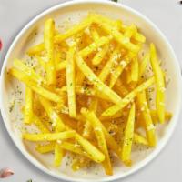 Truffle Pleasure Fries · Idaho potato fries cooked until golden brown and garnished with salt, truffle oil, and parme...