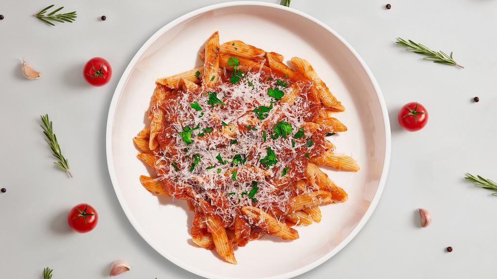 By The Marinara Pasta (Penne) · Fresh penne pasta served with a house red sauce and your choice of toppings.