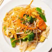 Pad Thai · Thai national noodle dish…rice noodle stir-fried with bean sprouts, red tofu, scallions, cru...