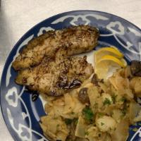 Tilapia · Grilled or fried tilapia filet. Served with a side dish of choice