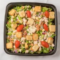 Chopped Salad · Finely chopped romaine and iceberg lettuce, spinach leaves, grilled chicken, green pepper, r...