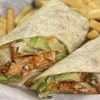Smothered Chicken Burrito · Filled with shredded chicken, beans and shredded cheese. Smothered in white queso. Side of r...