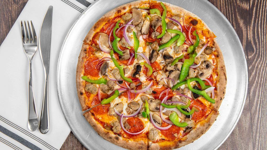 The Cloverly · Pepperoni, sausage, beef, mushrooms, onions and green peppers.