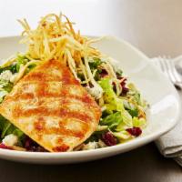 Grilled Salmon Salad · Spinach, Boston Lettuce, Blue Cheese, Dried Cranberries, Toasted Almonds, Potato Straws, Cra...