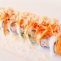 Mi Kani Roll · In: smoked salmon, crab, and avocado. Out: spicy stick crab and crunch.