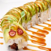 Caterpillar Roll · In: cucumber and eel. Out: avocado.