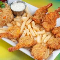 #31 Breaded Shrimp (8) · Served with fried  rice, french fries, dinner salad & bread.