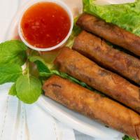 Vegetarian Egg Rolls · Fried tofu, clear noodle, taro root, sweet onion, carrot, side lettuce and mint.