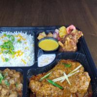 Dhaba Mealbox (Chicken/Paneer/Lamb) · street style curry + whole garam masala / choice of lentil / choice of rice-bread