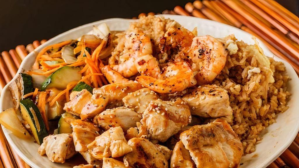Hibachi Chicken & Shrimp · Served With  cabbage, carrot and, broccoli 
Choice white rice ,Fried Rice   Or Noddle