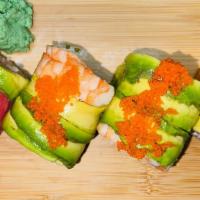 * Rainbow Roll (8 Pcs) · Inside : Crabmeat, cucumber. Outside : salmon, shrimp, masago and avocado