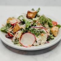 Exp Small House Salad · Field greens, grape tomato, red onion, cucumber, radish, carrot, parmesan herbed croutons