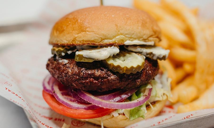 Exp Classic Burger · Angus beef patty, shaved lettuce, vine-ripe tomato, red onion, pickle and mayo