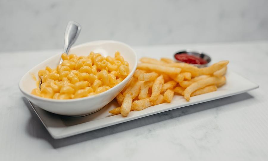 Exp Kids Mac N' Cheese · Served with French fries or fresh fruit