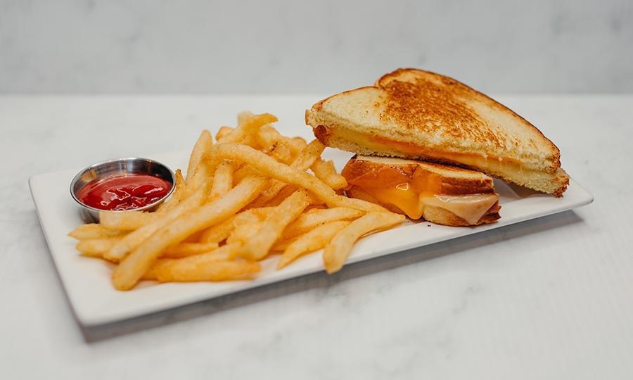 Exp Kids Grilled Cheese · Served with French fries or fresh fruit