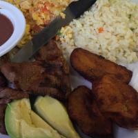 Plato Paisano · Served with steak, Salvadorian-style scrambled eggs prepared with onions, green peppers, and...