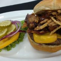 Red Kingdom Tailgater · Burnt ends, bacon, smoked cheddar, onion strings, house BBQ sauce