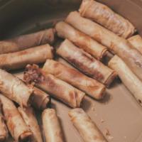 Vietnamese Spring Rolls (2) · Fresh crab-meat, pork, and clear noodles. Deep-fried and served with sweet chili dipping sau...