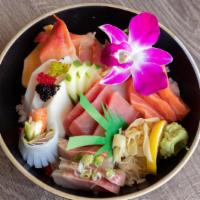 Chirashi Don · Bowl of sushi rice with assorted fish.
