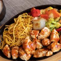 Chicken Teriyaki Dinner · Chicken teriyaki, vegetable, lo mein noodle, and white rice.